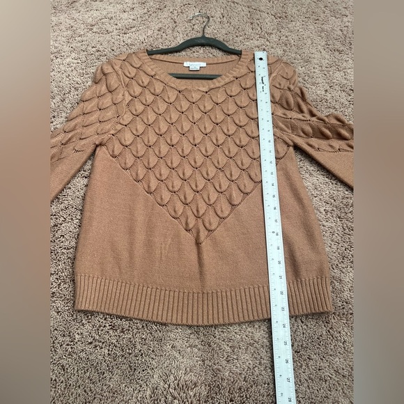 Anthropologie Lucy Paris joia scalloped sweater medium beige tan neutral - Picture 6 of 17
